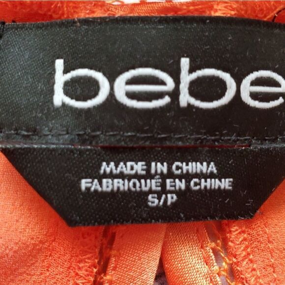 💚Bebe Orange Sheer Zippered Batwing Blouse Small - Picture 6 of 10